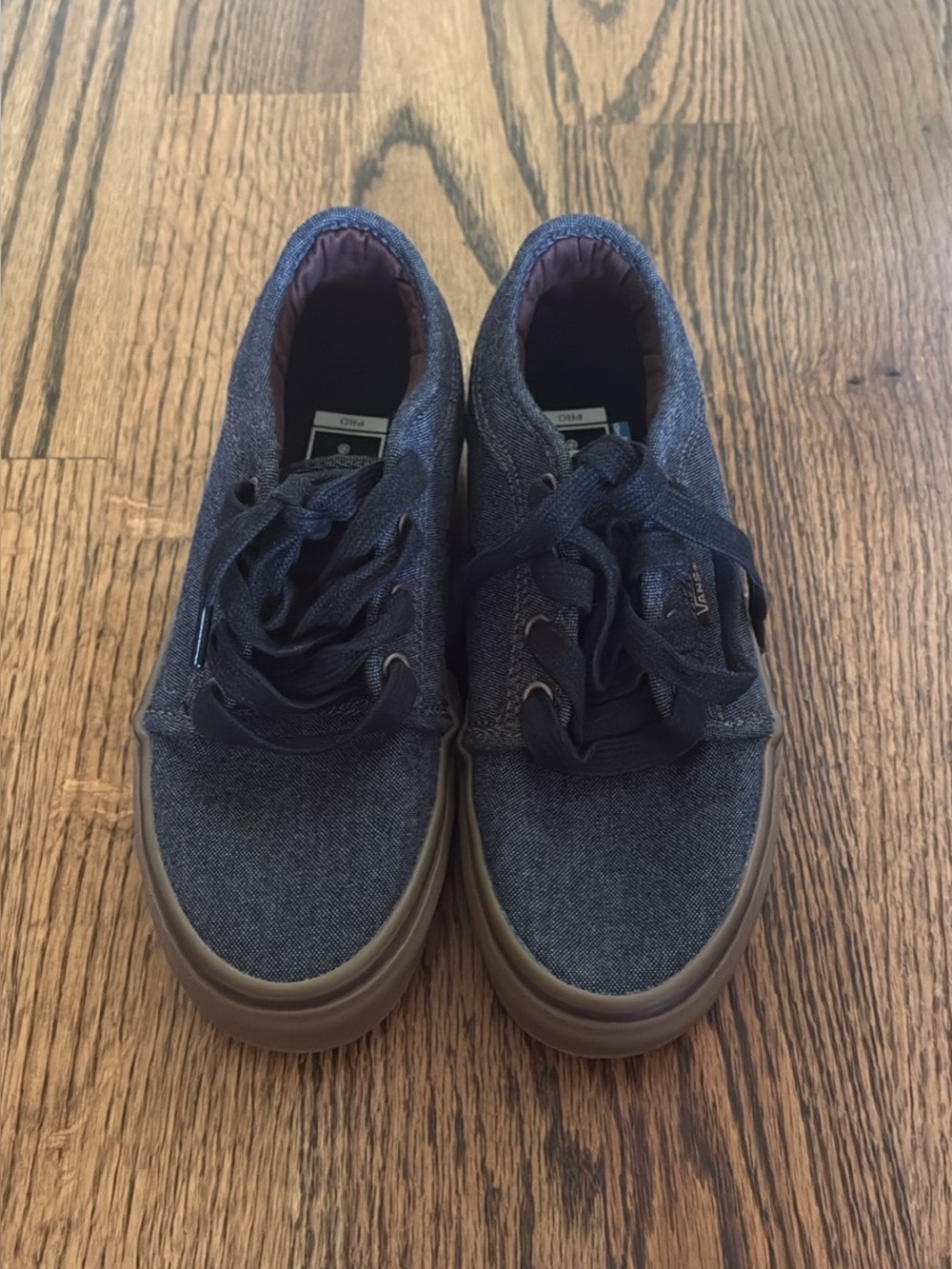 Vans Men's Navy Blue Canvas Sneakers with Brown Gum Sole - Men’s 5